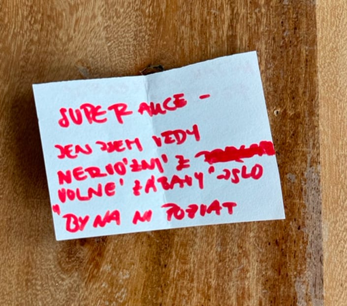 Ručně psaný listeček od účastníka Sklizně